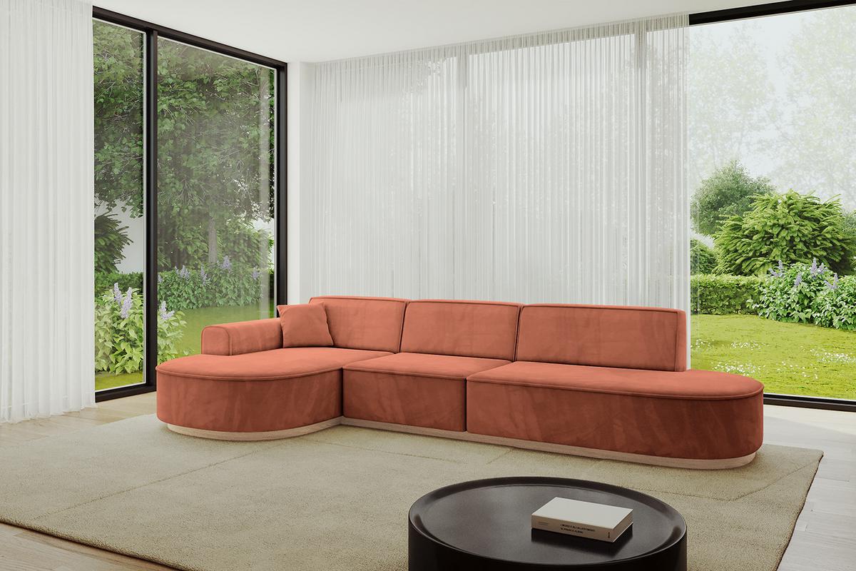 ECKSOFA Ottomane Links MARI-L2-v1 - 328x171x83 cm Koralle Velours - Koralle, Holzwerkstoff/Textil (328/171cm) - ALTDECOR