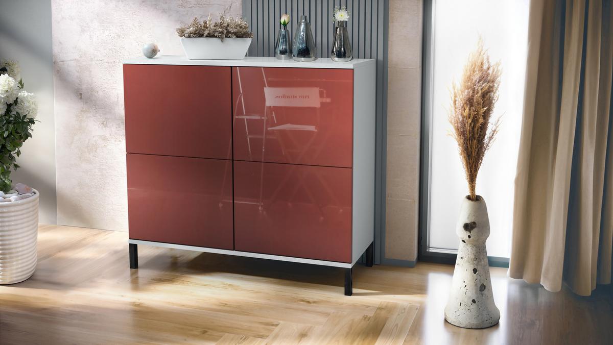 KOMMODE Rova Bordeaux Hochglanz - Bordeaux, Holzwerkstoff (92.5/83.5/35cm) - Vladon