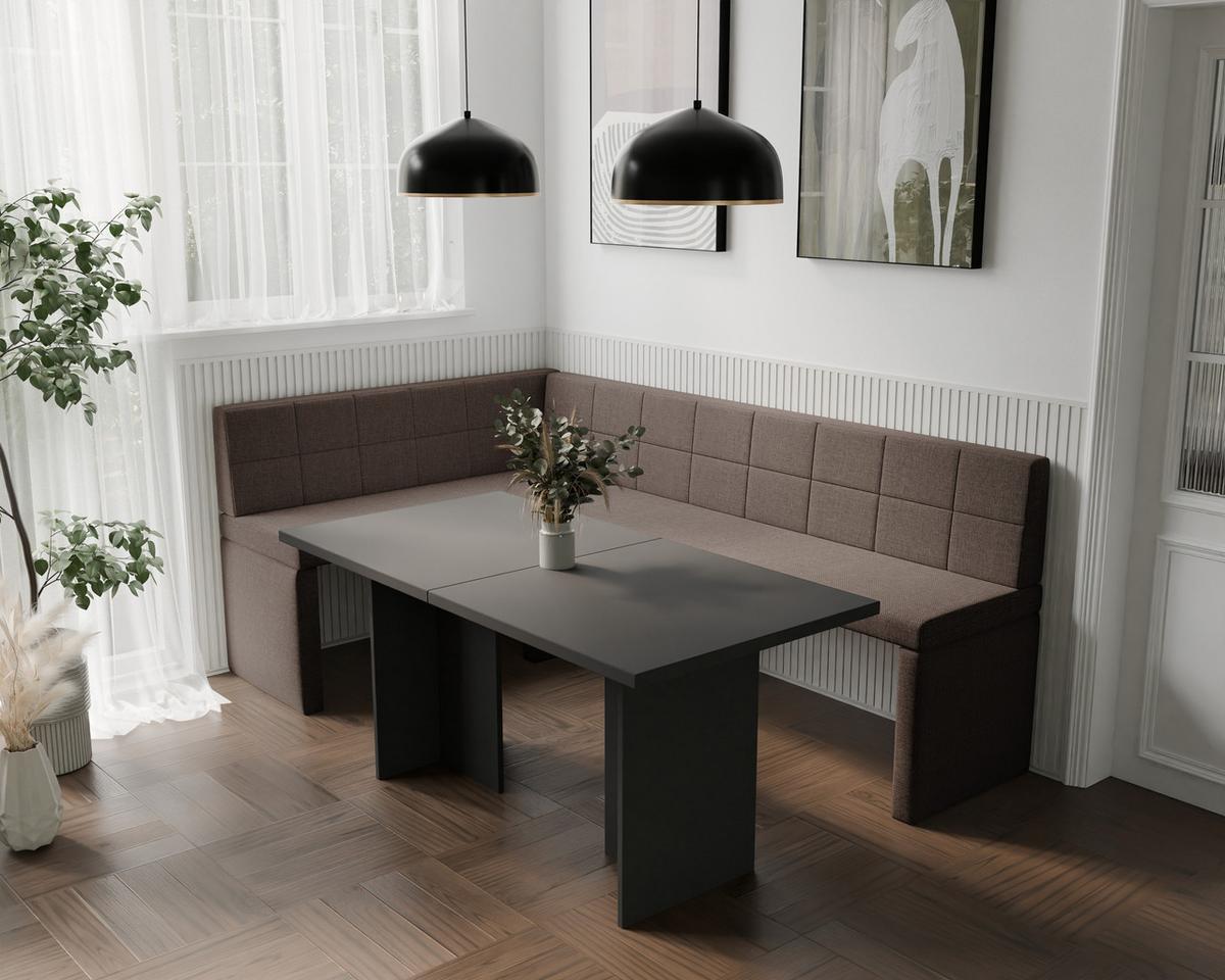 ECKBANK links MELVIN Webstoff, 128/168 cm Braun - Braun, Holz/Textil (128/168cm) - Idohome