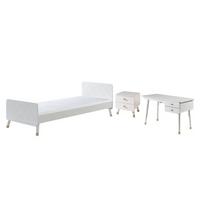 KINDERZIMMER komplett Set 3-tlg. Kamillah 2 Bett Nachtkommode Tisch - Weiß, Holzwerkstoff (210/1/110cm) - 58aufmkessel