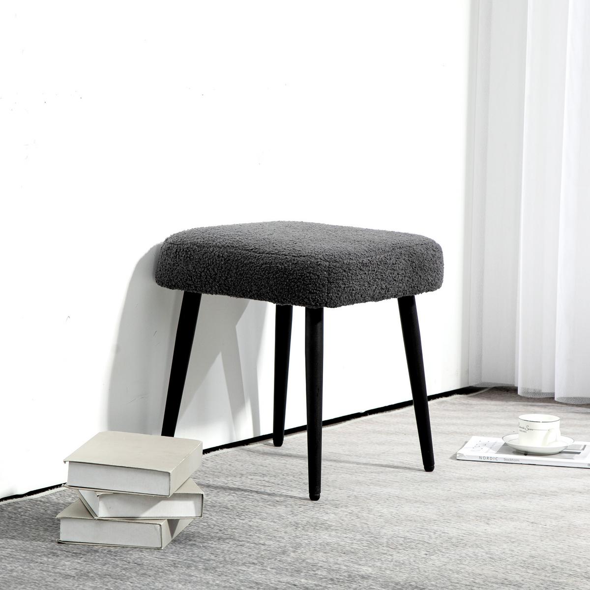 FUSSHOCKER Sitzhocker Quadratischer Schminkhocker mit Kaschmir-Optik, Stahlbeine - Dunkelgrau, Kunststoff (42/44/42cm) - HOMCOM