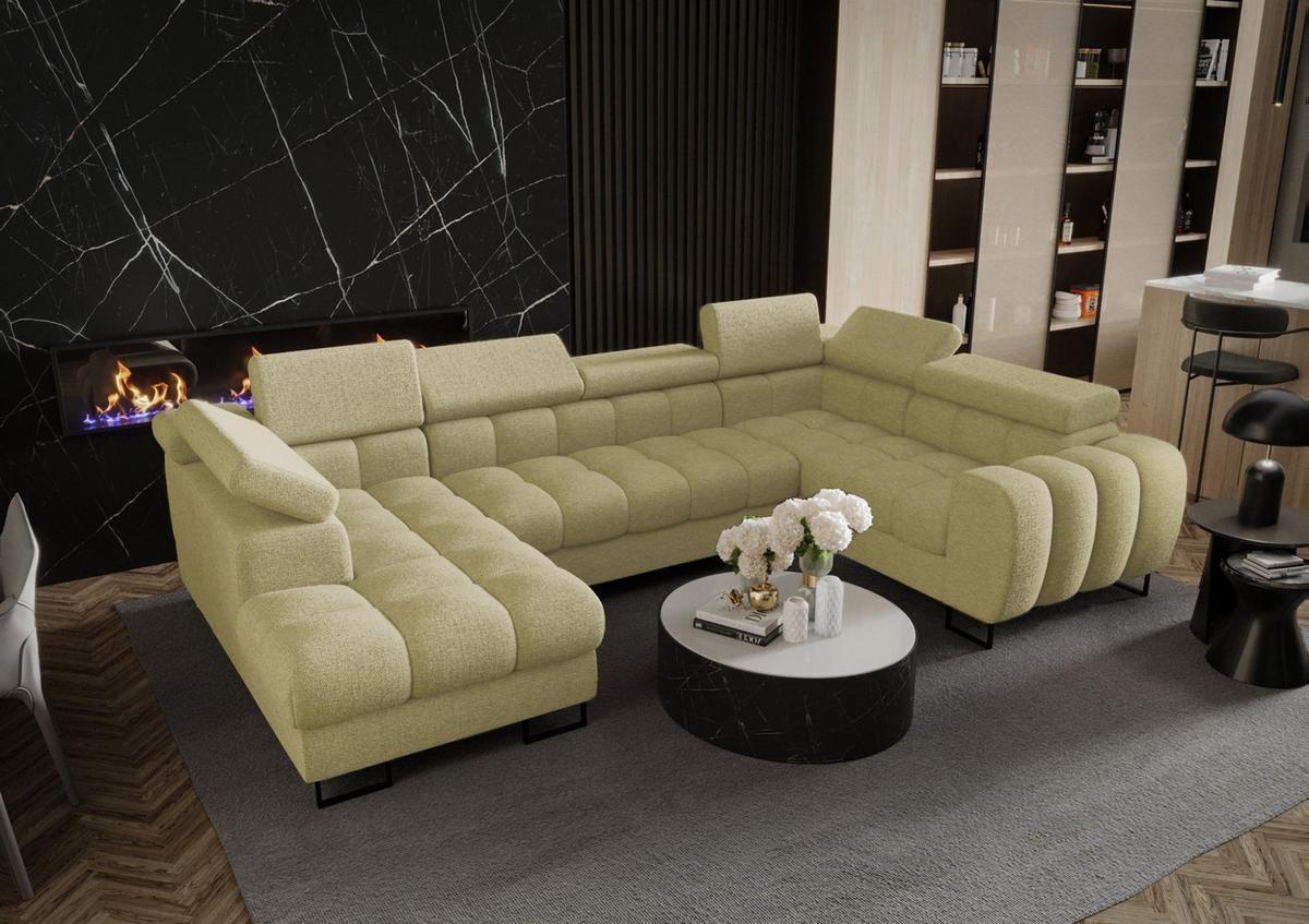 WOHNLANDSCHAFT Bastien - Grün, Holzwerkstoff/Textil (195/95/350cm) - Fun Möbel