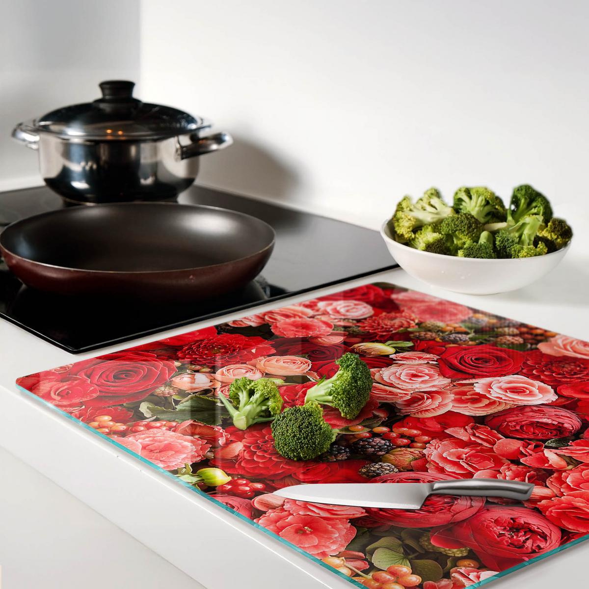 GLASPLATTE 60x52 cm Rote Blumen - Rot, Glas (60/0.4/52cm) - TULUP
