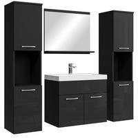 BADMÖBEL-SET Montreal 5 Teile Schwarz Hochglanz - 60 x 35 x 51 cm - Schwarz, Holz (60/51/35cm) - Badplaats