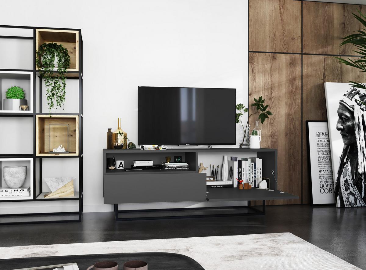 TV-SCHRANK Enjoy Grau matt mit Metallrahmen Schublade 120 cm - Schwarz/Grau, Holzwerkstoff/Metall (120/46/35cm) - Meble Lindner