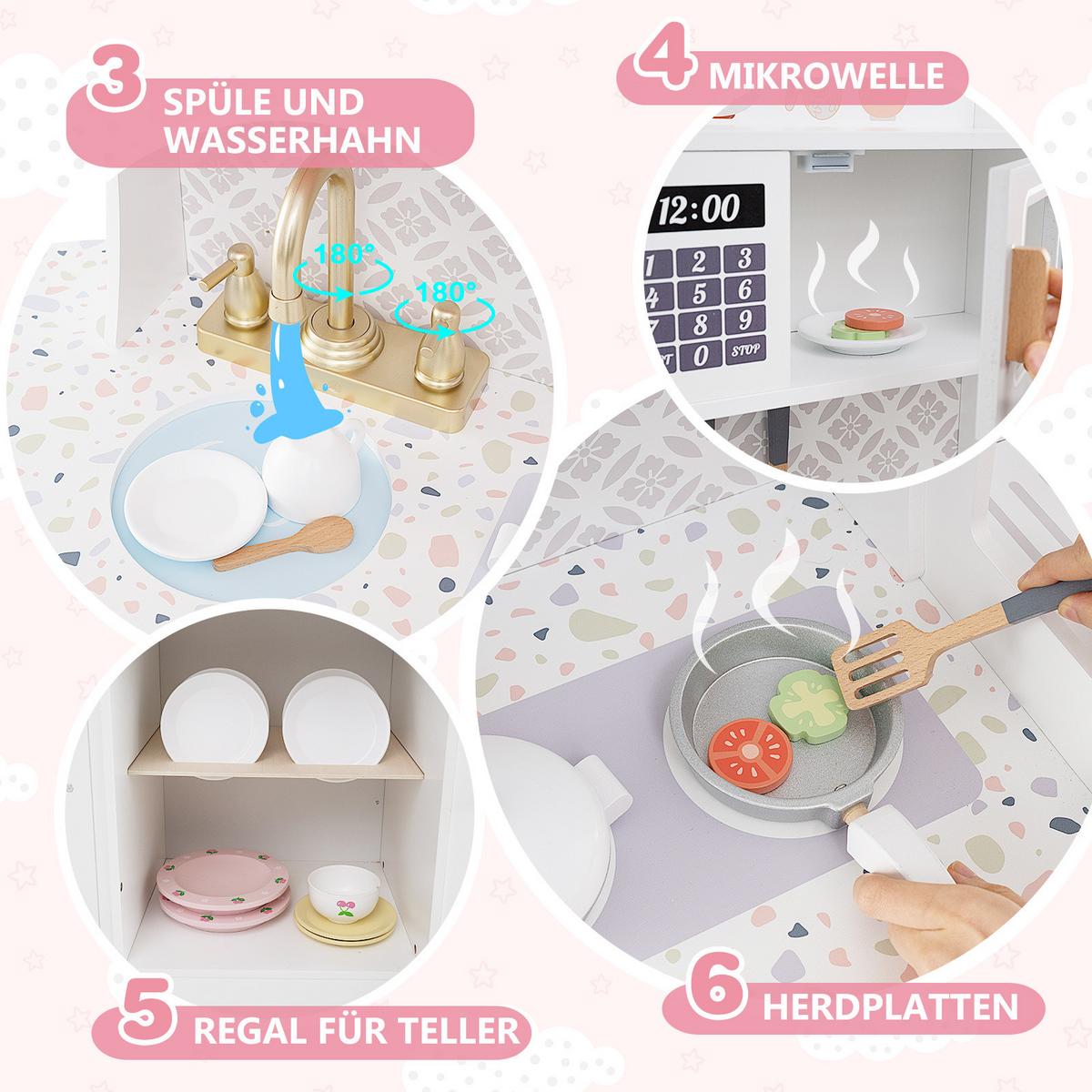 SPIELKÜCHE Weiß - Weiß, Holzwerkstoff (106/105/30cm) - COSTWAY