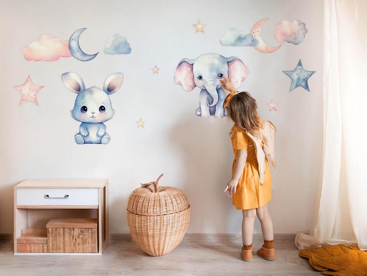 WANDAUFKLEBER 130x224cm - Pastellfarbene Tiere - Multicolor, Kunststoff (130/224/0.1cm) - Wallfluent