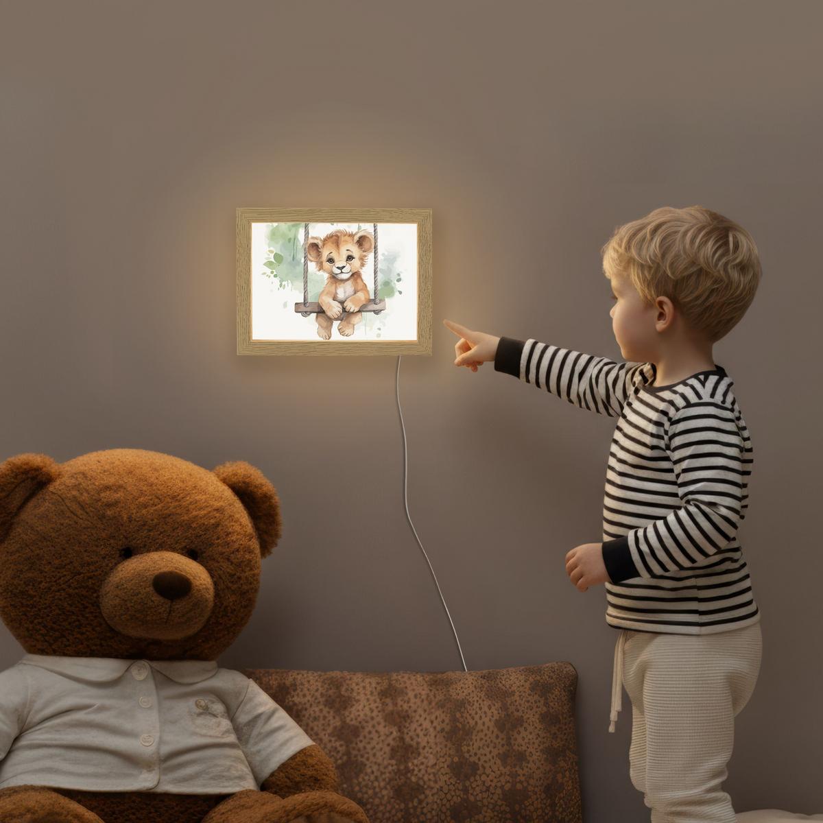 NACHTTISCHLAMPE Löwe - Tier - Kinder - Dschungel 20x15 cm - Weiß, Holzwerkstoff (8/20/15cm) - OnlyWow