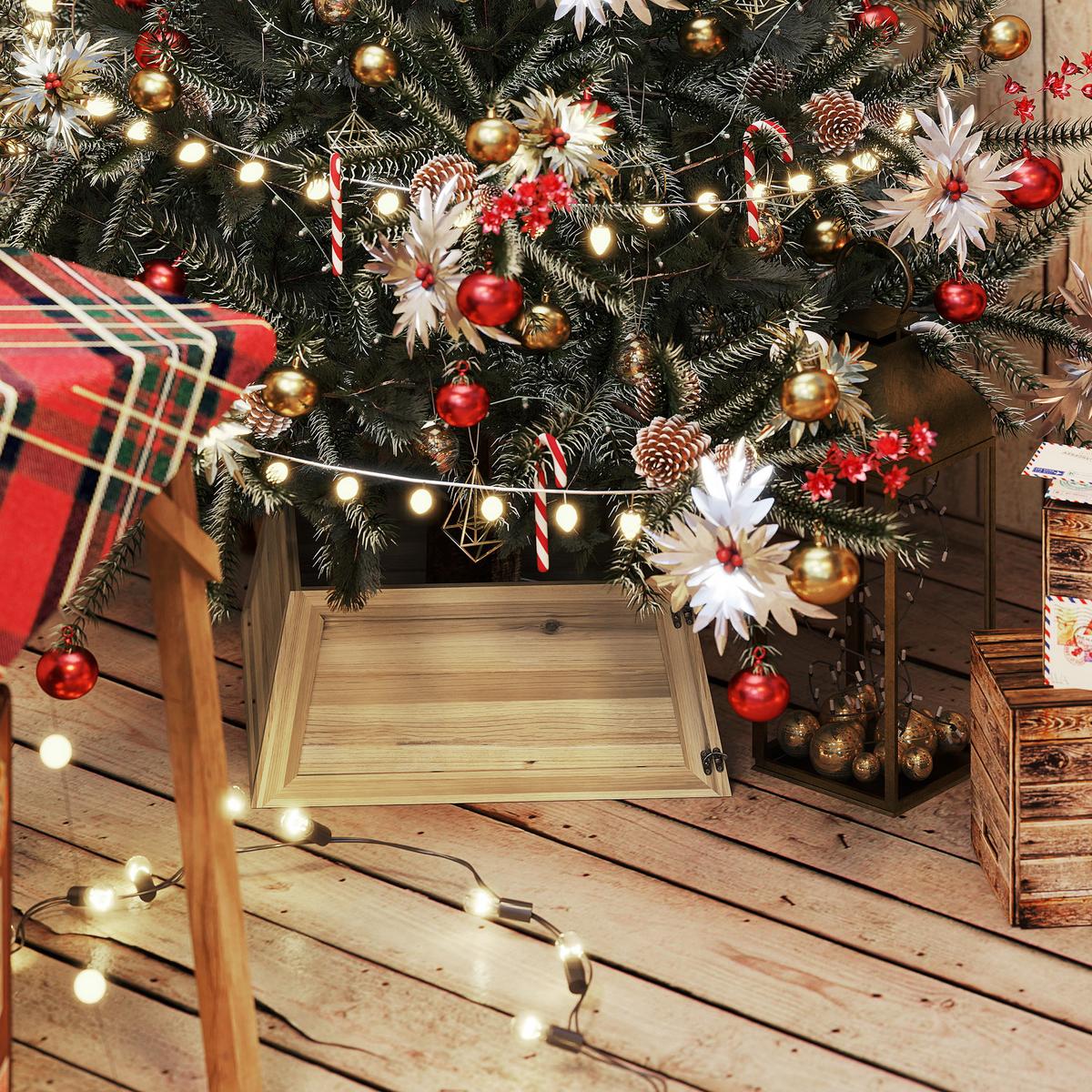WEIHNACHTSBAUMROCK 65 x 65 cm Weihnachtsbaum Kragen aus Tannenholz, Naturholz - Naturfarben, Holz (27cm) - HOMCOM