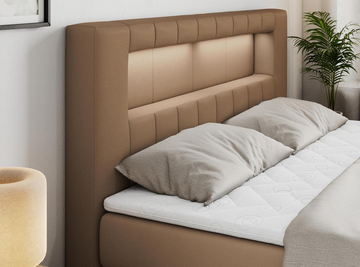 BOXSPRINGBETT GOLD-5 KING LED 120/200 Braun Kunstleder - H3 - Braun, Holz/Textil (120/200cm) - MKS
