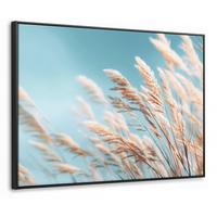 LEINWAND Bilder mit Rahmen - Ziergras - Wind - Hellbraun - 70x50 - Hellblau, Textil (70/50cm) - MuchoWow