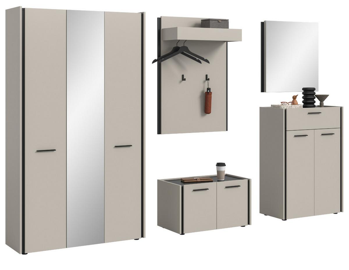GARDEROBEN-SET 5-teilig Kaschmir 287 x 190 cm, Garderobenschränke mit Soft-Close - Kaschmir/Schwarz, Holzwerkstoff/Kunststoff (287/190/40cm) - Inn.Furn