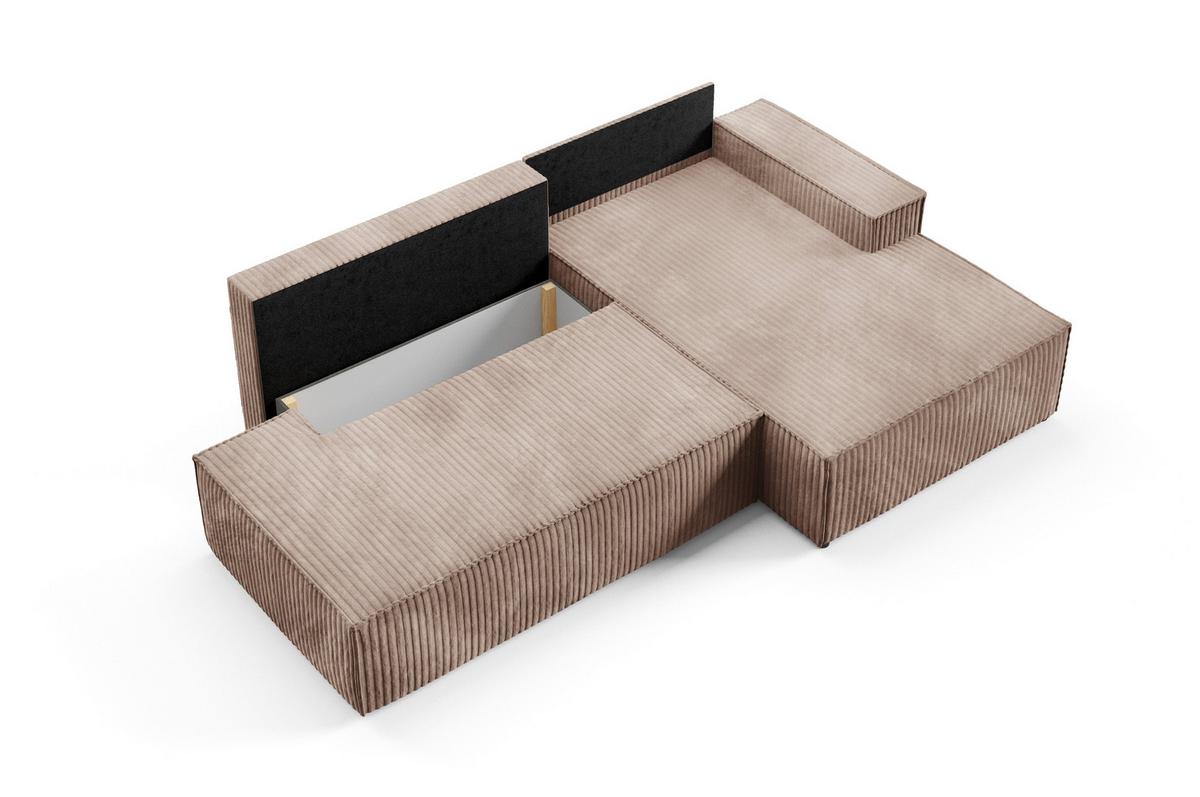 ECKSOFA TESSO L-S Braun Kordstoff mit Schlaffunktion - Braun, Holz (247/170cm) - MASSENO