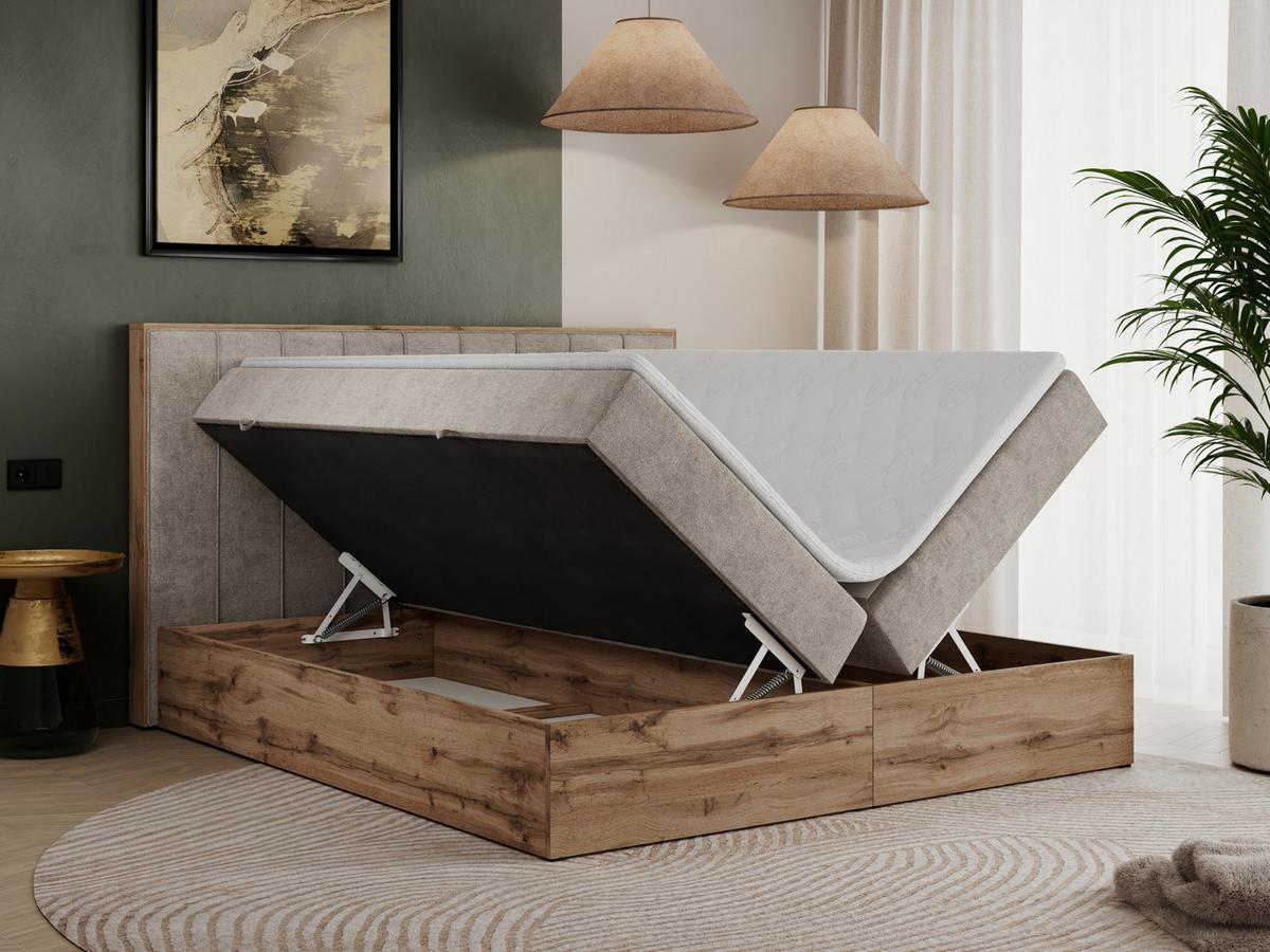 BOXBETT BELLISSIMO 140/200 Beige Struktur - H3 - Beige, Holz/Textil (140/200cm) - MKS