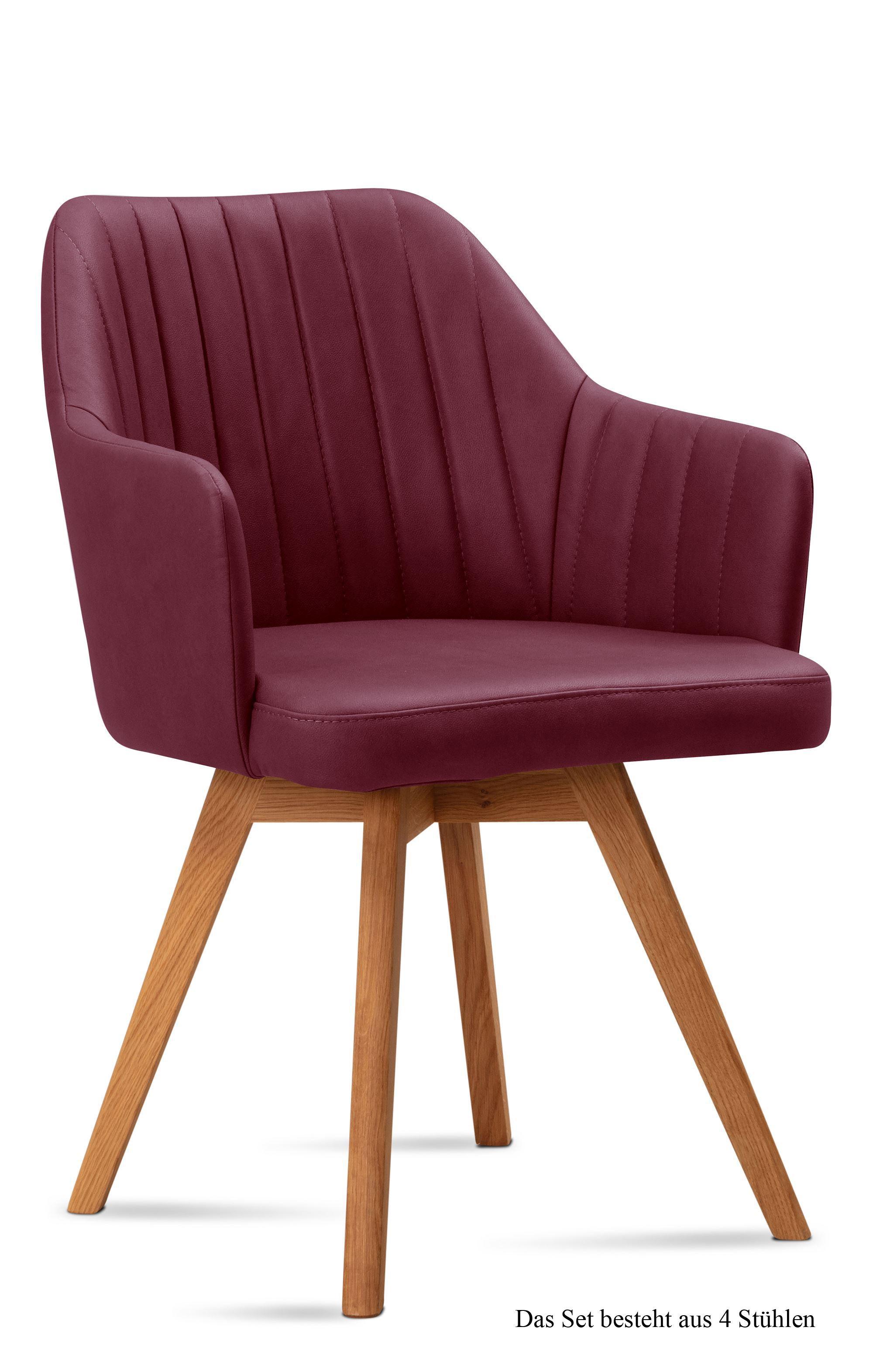 ARMLEHNSTUHL (4er-Set) Domna 58x81x60 Eiche geölt/Marsala - Eichefarben/Brombeere, Kunststoff (60/81/58cm) - 58aufmkessel