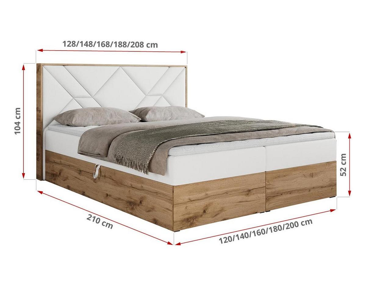 BOXBETT GUNAR - 180/200 Weiß Kunstleder - H4 - Weiß, Holz/Textil (180/200cm) - MKS