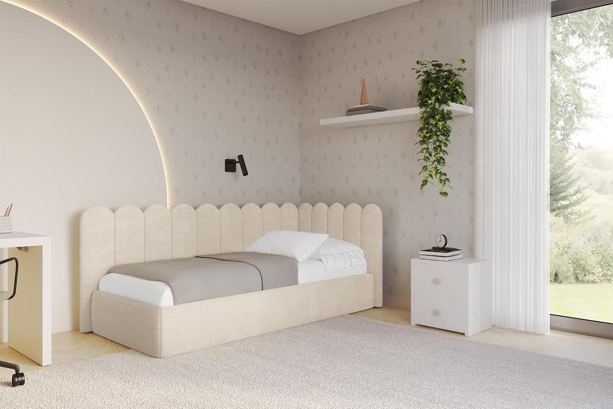 EINZELLBETT Jugendbett mit Bettkasten und Matratze H3/H4, Links - ARTY 100x200 Beige - Creme, Holzwerkstoff/Textil (100/200cm) - ALTDECOR