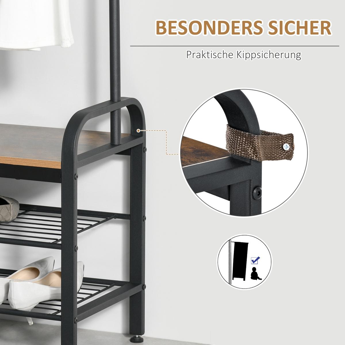 GARDEROBENSTÄNDER - Schwarz, Metall (34/185/72cm) - HOMCOM