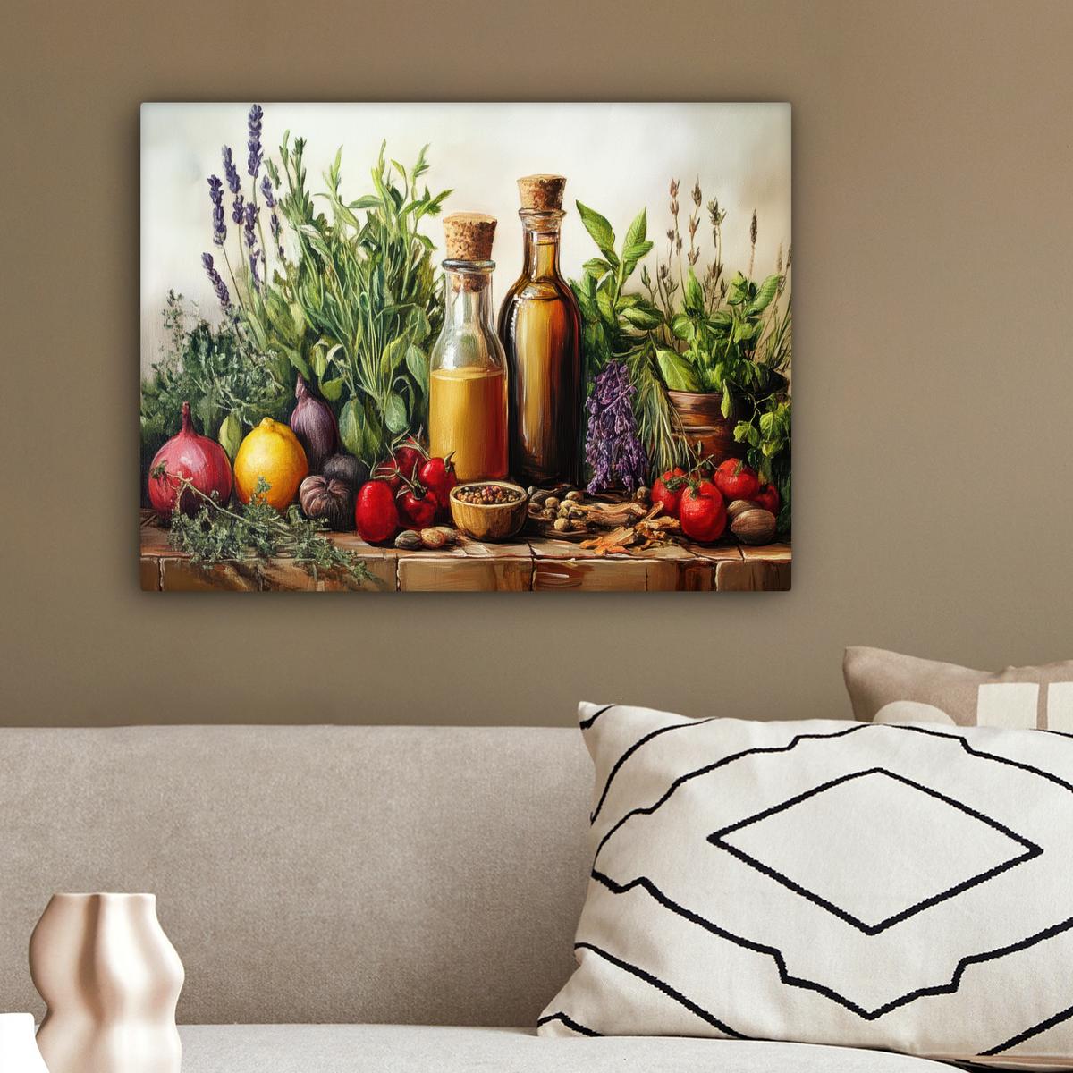 LEINWANDBILD Stilleben - Kräuter - Gewürze - Früchte - Farbenfroh Wandbild 40x30 cm - Grün, Textil (40/30cm) - MuchoWow