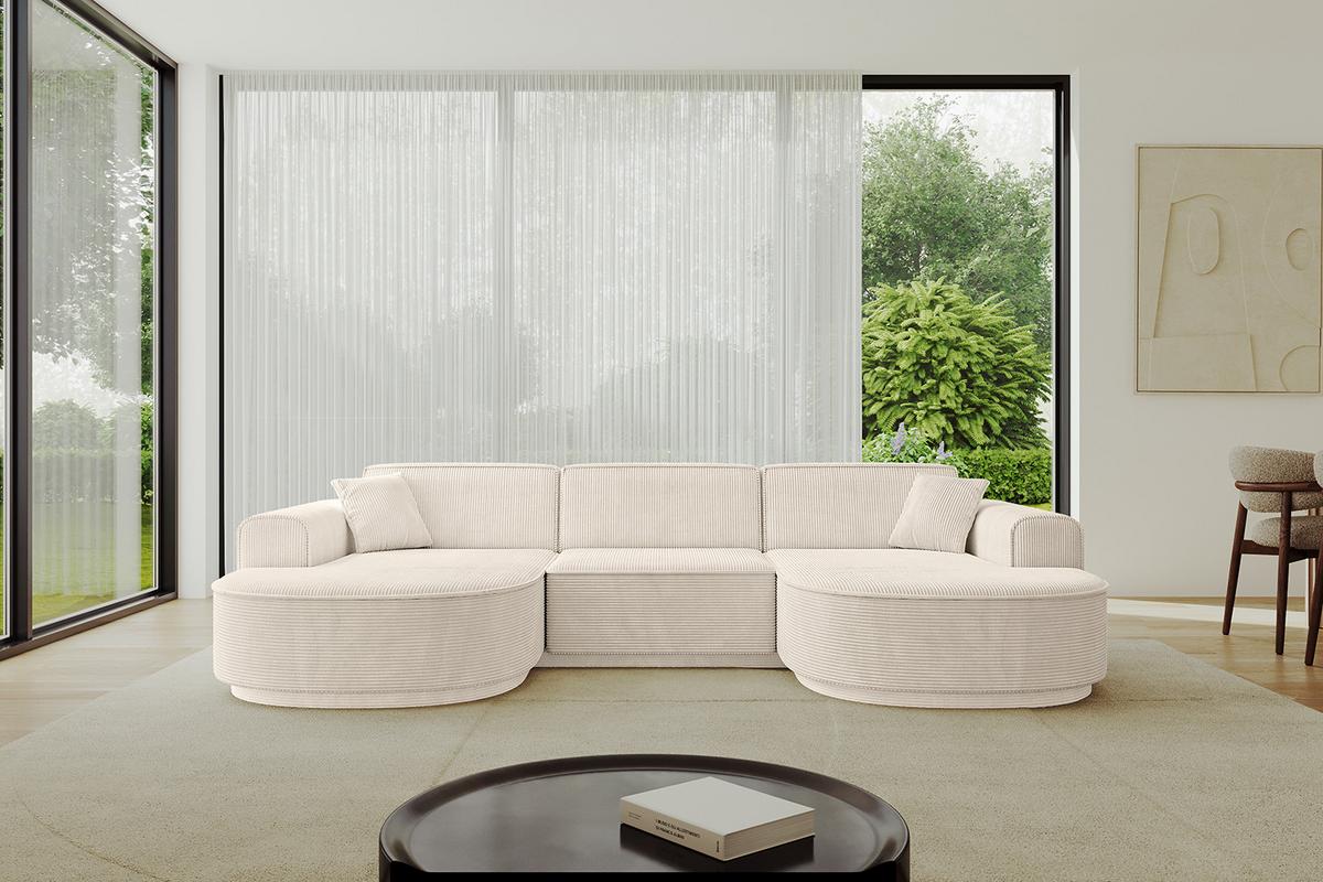 WOHNLANDSCHAFT MARI-U1-v3 - 303x171x83 cm Beige Cord - Beige/Schwarz, Holzwerkstoff/Kunststoff (303/83/171cm) - ALTDECOR