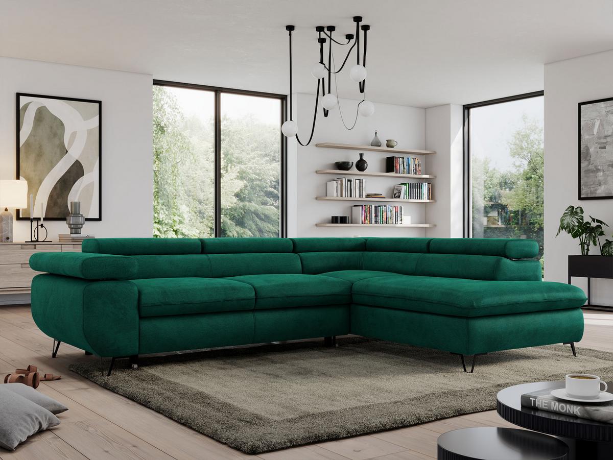 ECKSOFA PEDRO L Dunkelgrün Velvet - Rechts Seite - Dunkelgrün/Schwarz, Textil/Metall (273/208cm) - MKS