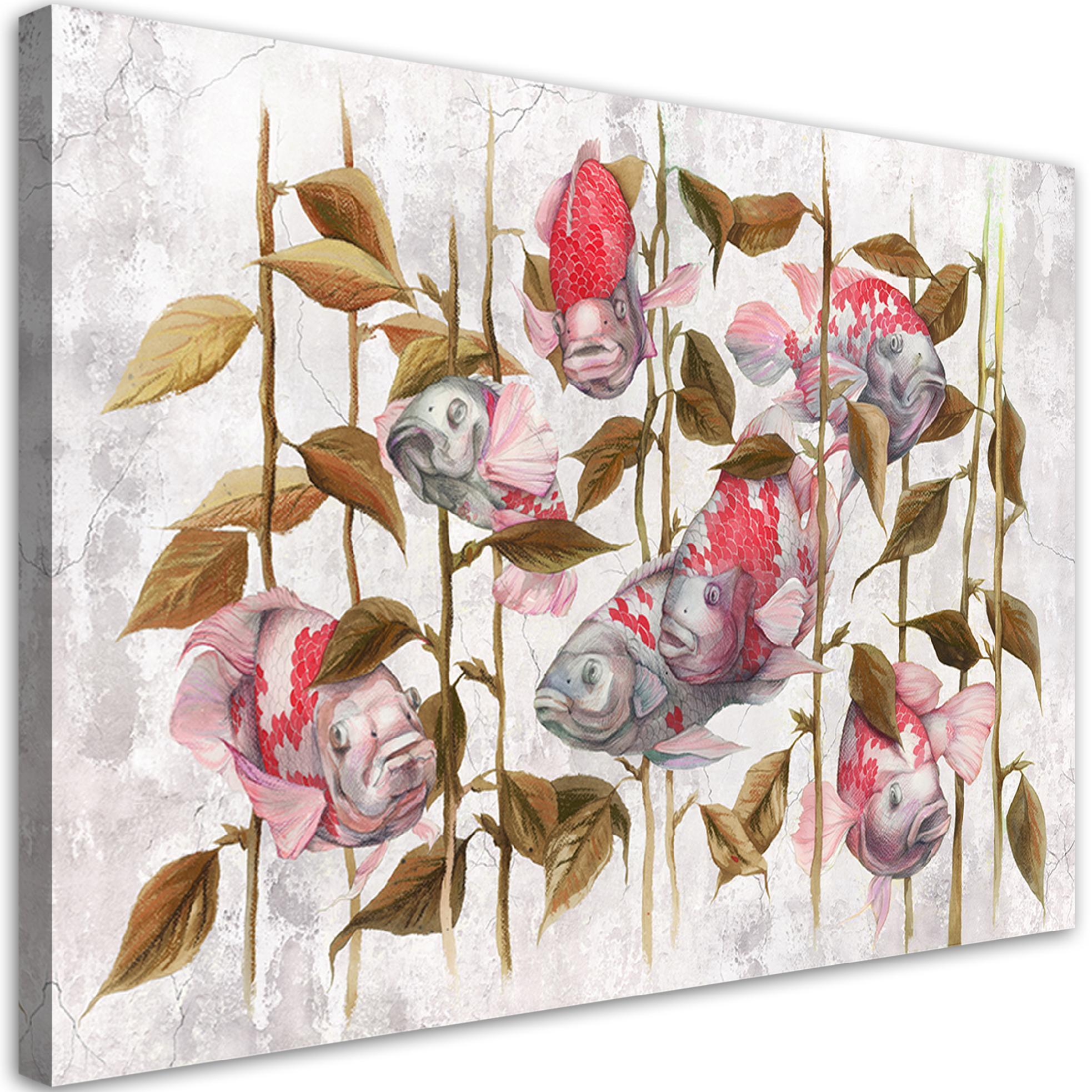 WANDBILD bunte koi karpfen - Pink, Textil (60/40cm) - Feeby