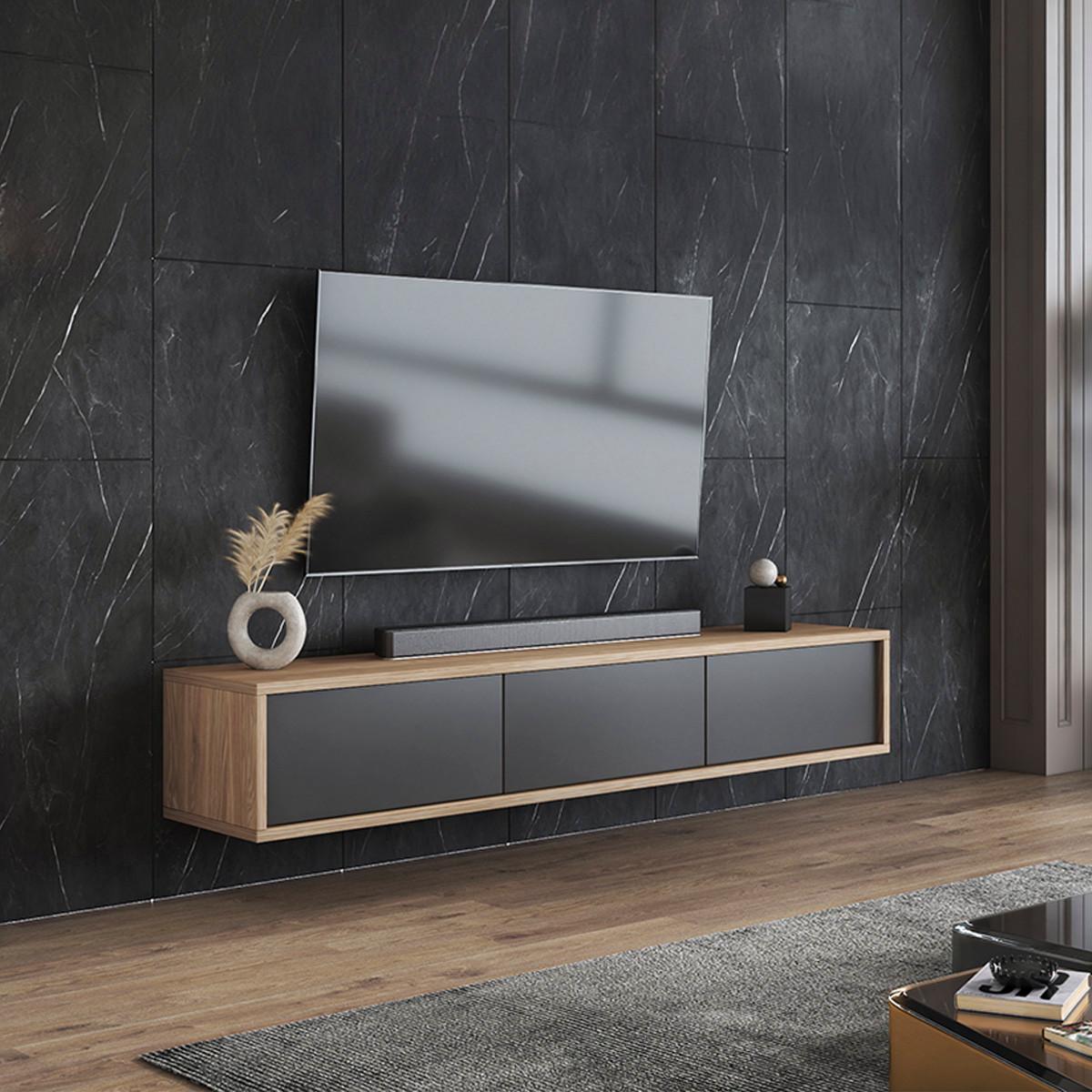 TV-MÖBEL Idra Grau und Holz - Grau, Holzwerkstoff (180/32/36cm) - Petits-meubles