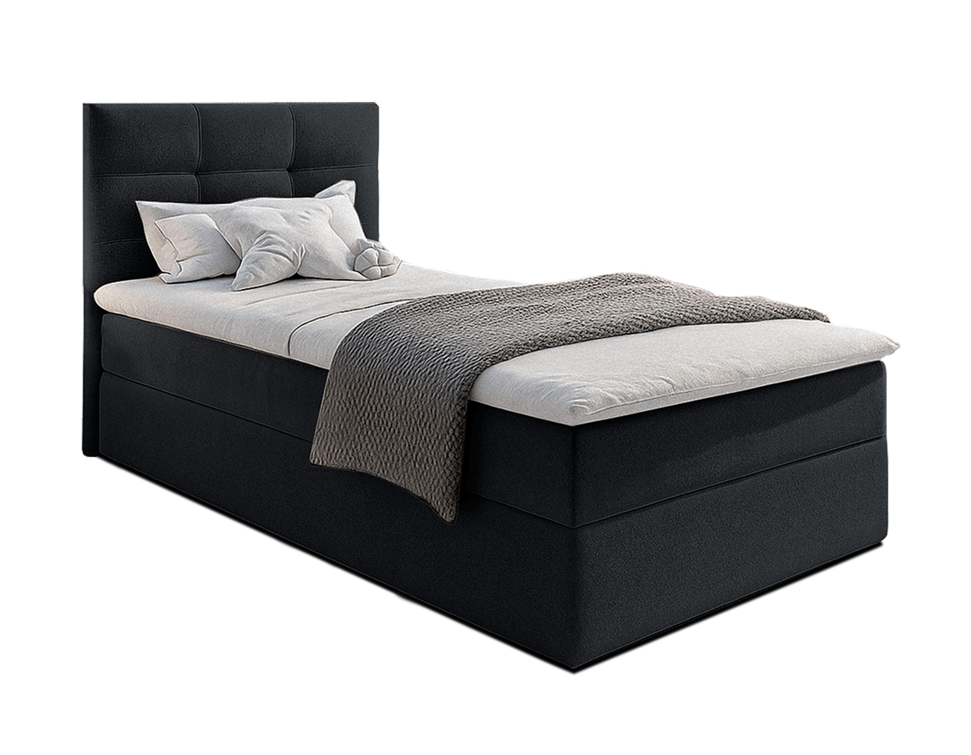 BOXBETT GECETENI 120x200 cm mit Bettkasten und Matratze - Schwarz + TOPPER - Schwarz, Holz/Holzwerkstoff (120/200cm) - AX Living