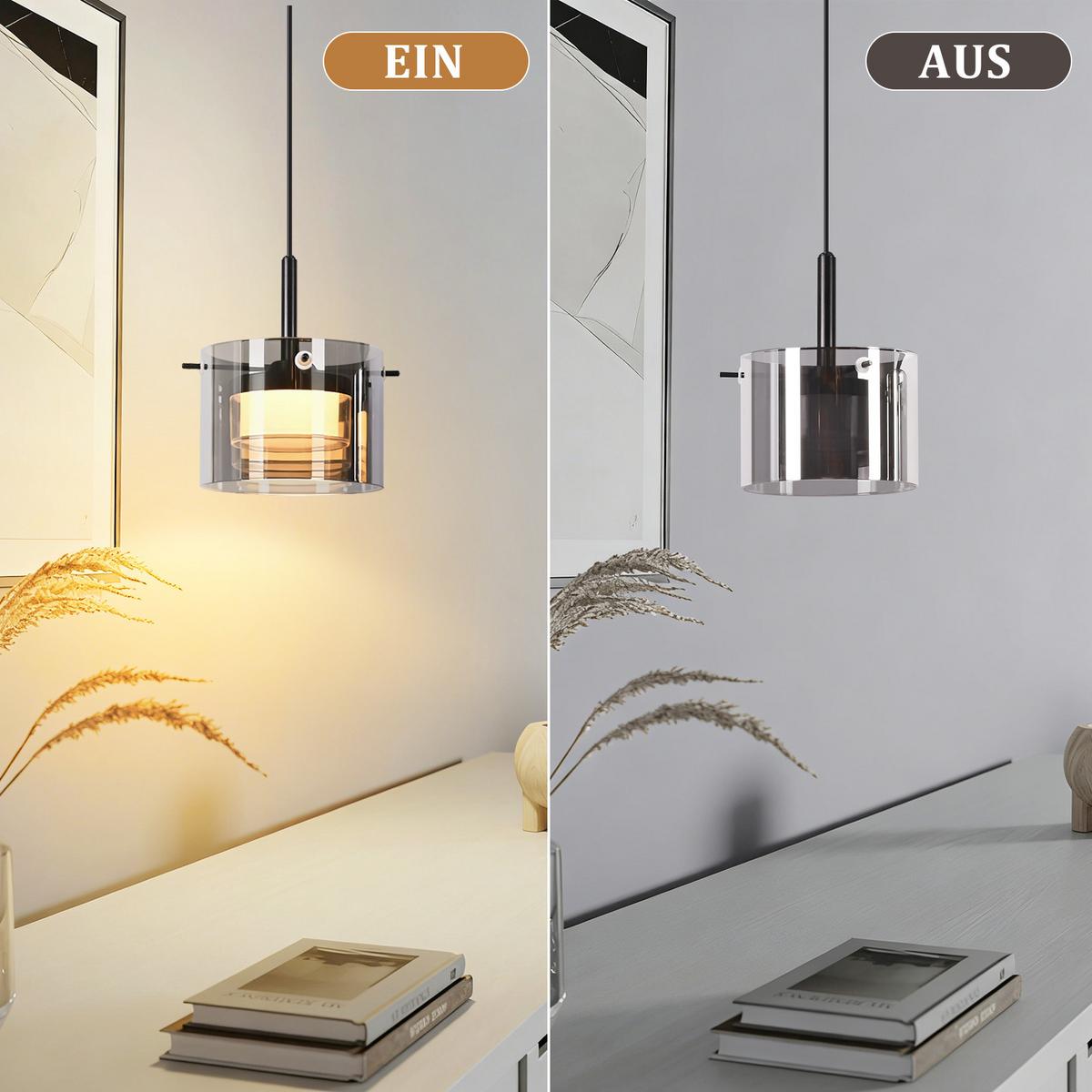PENDELLEUCHTE Azaryn 12/12/160 cm - Schwarz, Glas/Metall (12/12/160cm) - ZMH