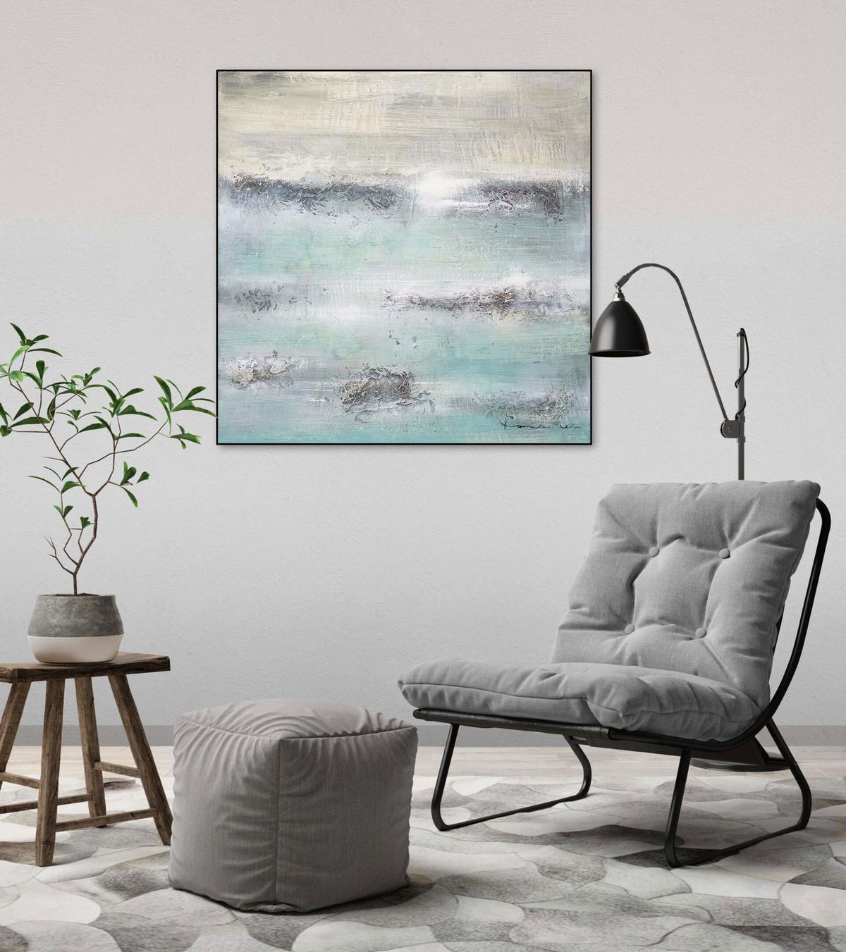 ACRYLBILD HANDGEMALT 80/80 cm - Beige/Petrol, Holz/Textil (80/80cm) - KUNSTLOFT