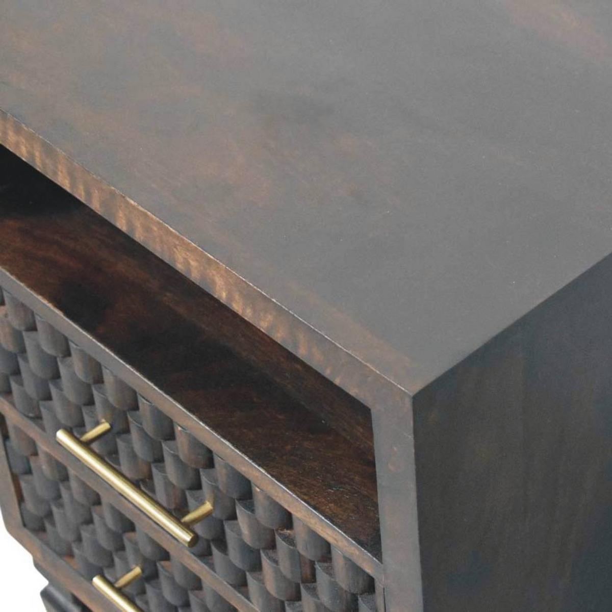 NACHTTISCH Rich-Velvet-Mocha-Finish, 2 Schubladen, 1 offenes Regal, Dunkelbraun - Dunkelbraun, Holz/Metall (35/60/45cm) - Artisan Furniture
