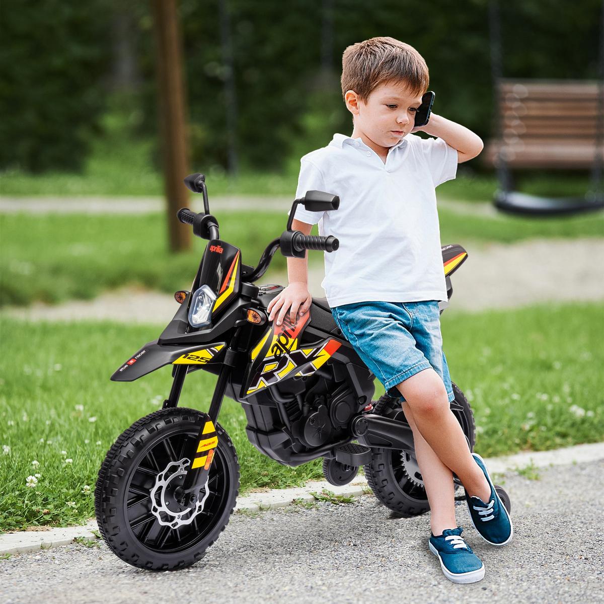 KINDER Elektro-Motorrad, 12V Kindermotorrad mit Musik, 6 km/h Kinderfahrzeug - Gelb, Metall (106.5/56/80cm) - AIYAPLAY