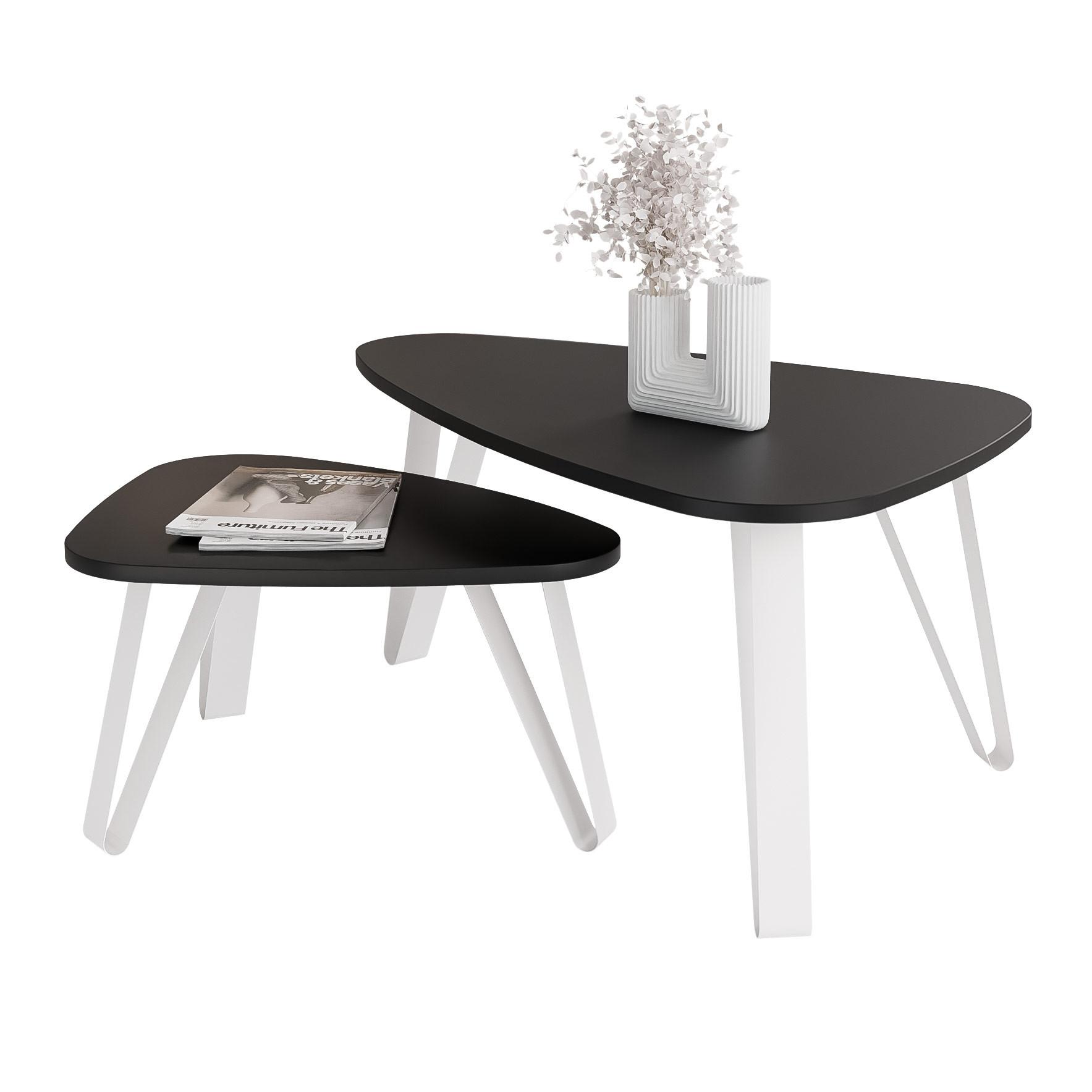 SATZTISCH NOA Stahlgestell, Freiform, Weiß / Schwarz Molet - Schwarz/Weiß, Holzwerkstoff/Metall (94/60/42cm) - Idohome