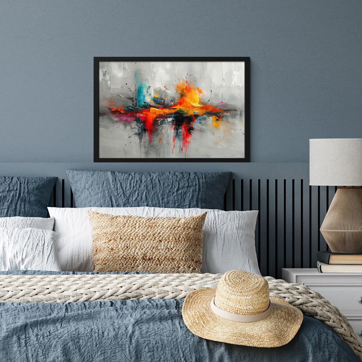 POSTER MIT RAHMENGERAHMTES BILD Moderne Kunst - Orange - Grau - Abstrakt 60x40 cm - Hellgrau, Papier (60/40cm) - MuchoWow