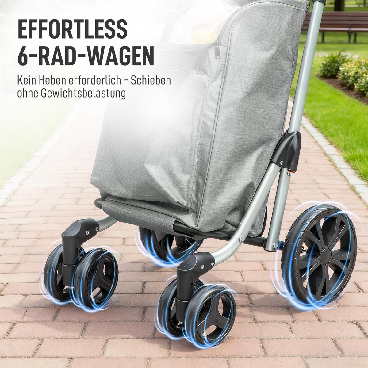 EINKAUFSTROLLEY klappbar Einkaufswagen mit Kühlfach, verstellbar Griff Grau - Schwarz/Grau, Kunststoff/Textil (44/100/58cm) - HOMCOM