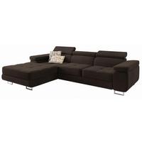 ECKSOFA ELMA L-S Braun Velours-Stoff mit Schlaffunktion - Silberfarben/Braun, Holz/Textil (280/205cm) - MASSENO