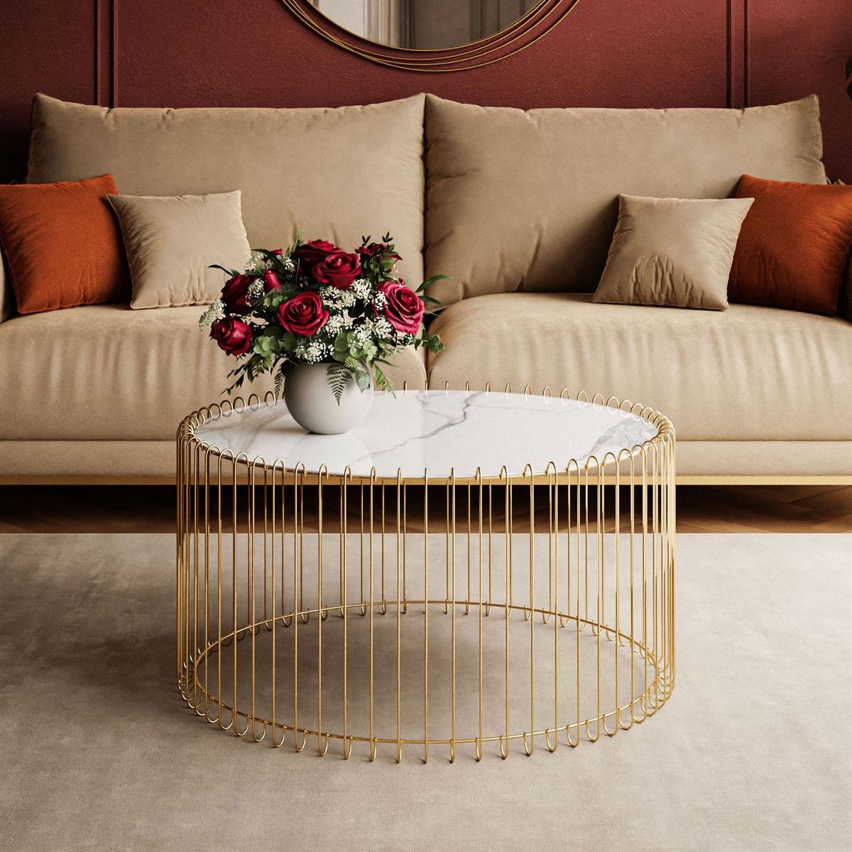 COUCHTISCH MARBELLE II mit Marmorplatte - Weiß, Metall (80/80/42cm) - Lookway