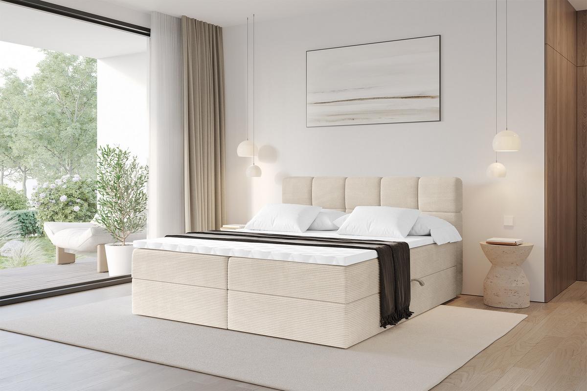 BOXBETT mit Matratze H3 - FAMA - 200x200 cm Beige Poso - Ecru, Holzwerkstoff (200/200cm) - ALTDECOR