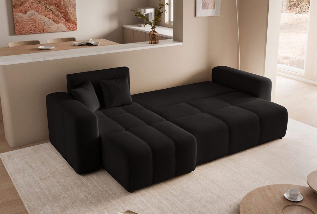 ECKSOFA Leros Mit Schlaffunktion - Schwarz, Holzwerkstoff/Textil (248/145cm) - Fun Möbel