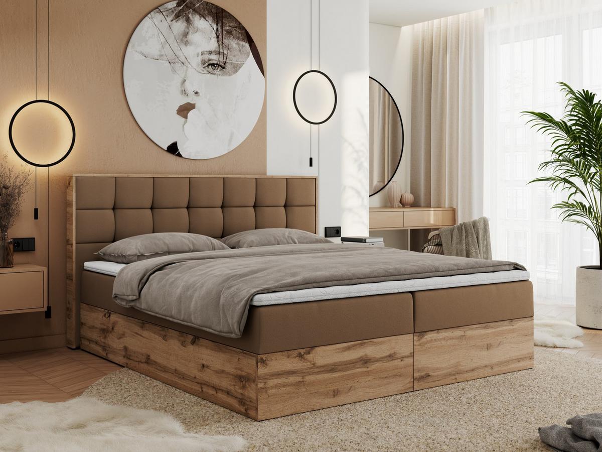 BOXBETT ALBERO 1 - 160/200 Braun Kunstleder - H4 - Braun, Holz/Textil (160/200cm) - MKS