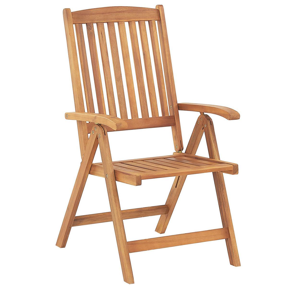 GARTENSTUHL 6er-Set Akazienholz hellbraun Auflagen cremeweiß Java - Hellbraun/Creme, Holz (54/105/69cm) - Beliani