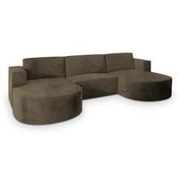 WOHNLANDSCHAFT VEZZO M Beige Velours-Stoff mit Schlaffunktion - Beige, Holz (347/85/174cm) - MASSENO