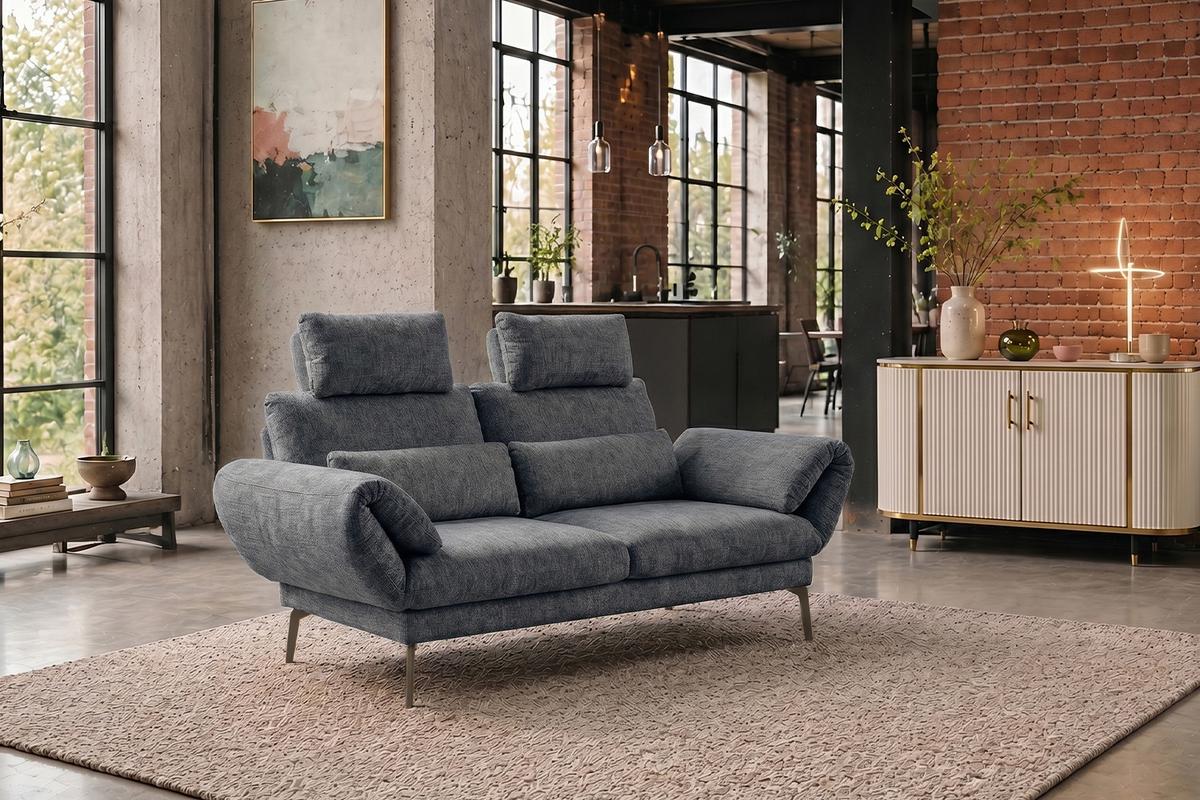SOFA HOLLY Anthrazit Flachgewebe - Anthrazit/Braun, Textil/Metall (176/90/92cm) - KAWOLA