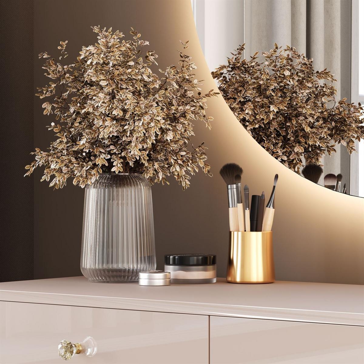 SCHMINKTISCH SIENNA GLAMOUR KASCHMIR mit LED-Spiegel - Kaschmir/Goldfarben, Holzwerkstoff (100/81/42cm)