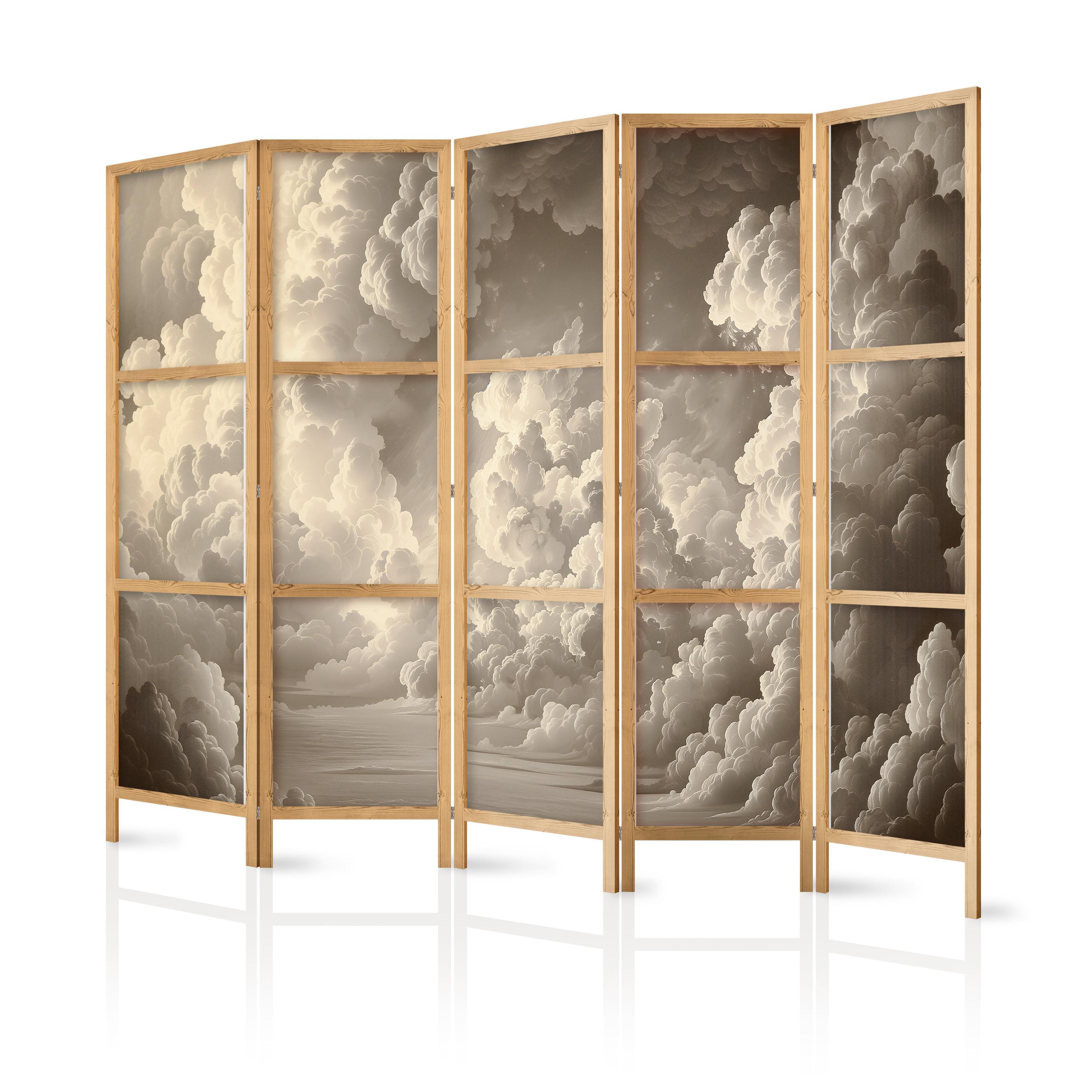 PARAVENT Japanischer 5-tlg 225x172 cm Wolken 3D Effekt - Beige, Holz/Textil (225/172/3cm) - Muralo