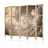 PARAVENT Japanischer 5-tlg 225x172 cm Wolken 3D Effekt - Beige, Holz/Textil (225/172/3cm) - Muralo