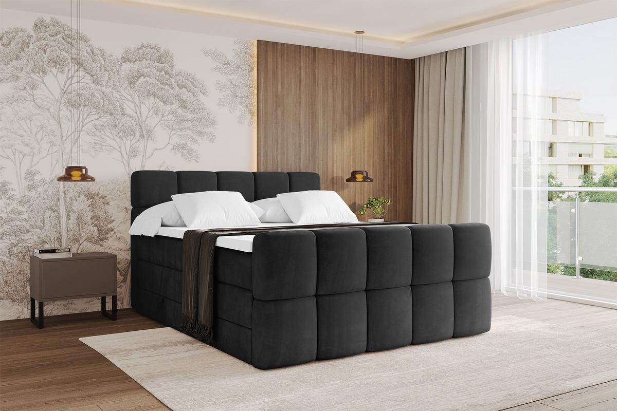 BOXBETT mit Matratze H3/H4 - FAMA-Z KING - 160x200 cm Schwarz Casablanca - Schwarz, Holzwerkstoff (160/200cm) - ALTDECOR
