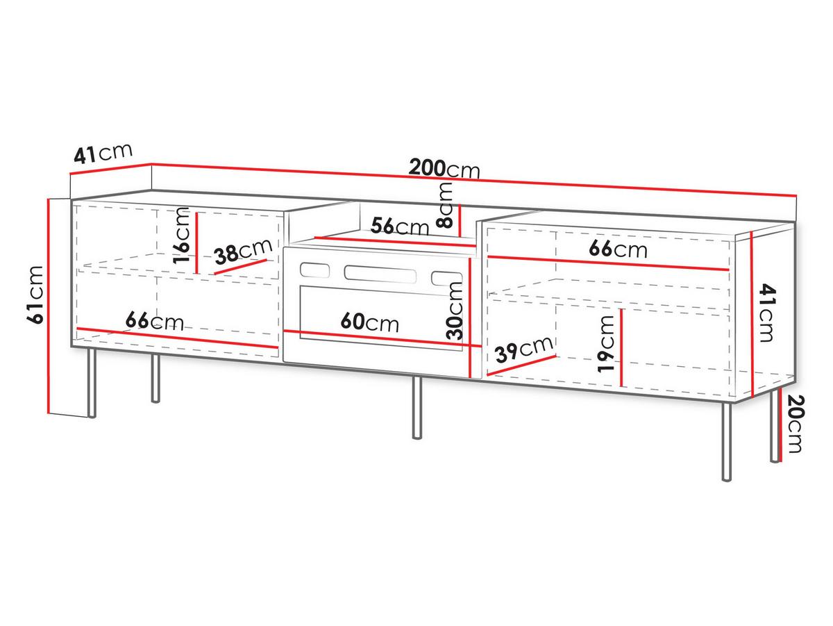 TV-LOWBOARD Kanton mit Kamin - Nussbaumfarben/Schwarz, Holzwerkstoff/Metall (200/61/41cm) - MIRJAN24