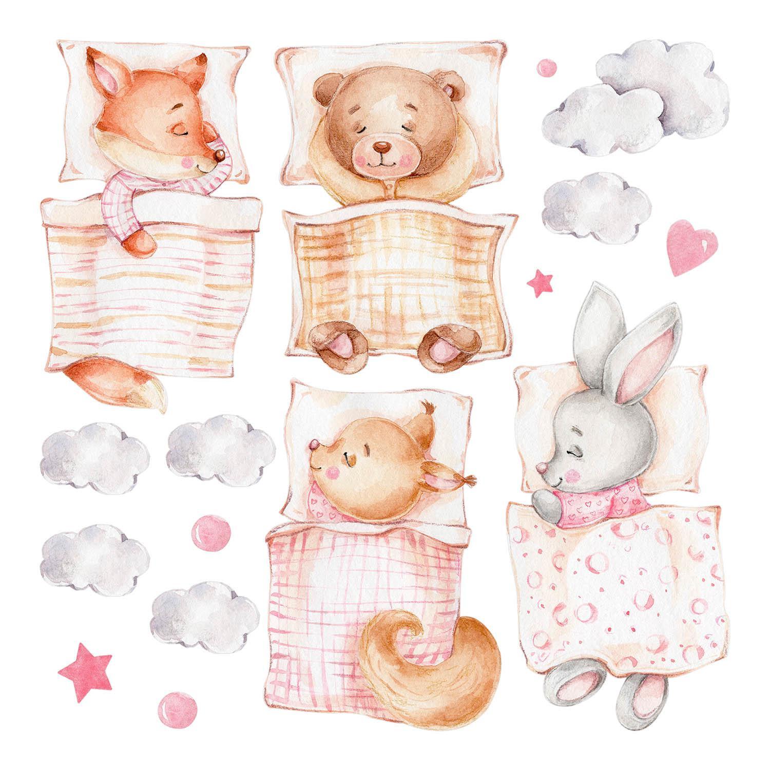 WANDAUFKLEBER 80x108cm - Schlafende Tiere - Multicolor, Kunststoff (80/108/0.1cm) - Wallfluent