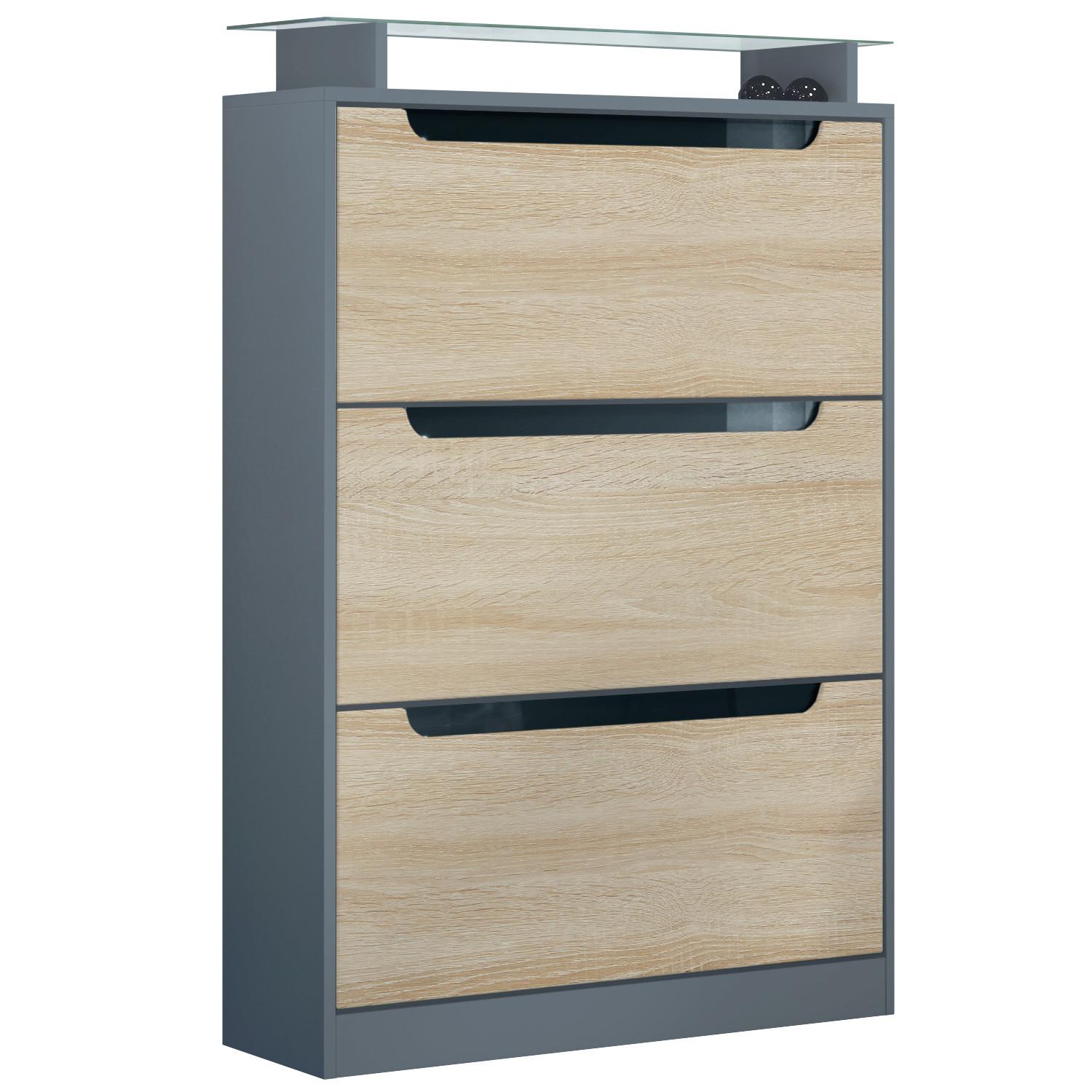 SCHUHSCHRANK Space Eiche sägerau - Eiche San Remo, Holzwerkstoff (89/128/23cm) - Vladon